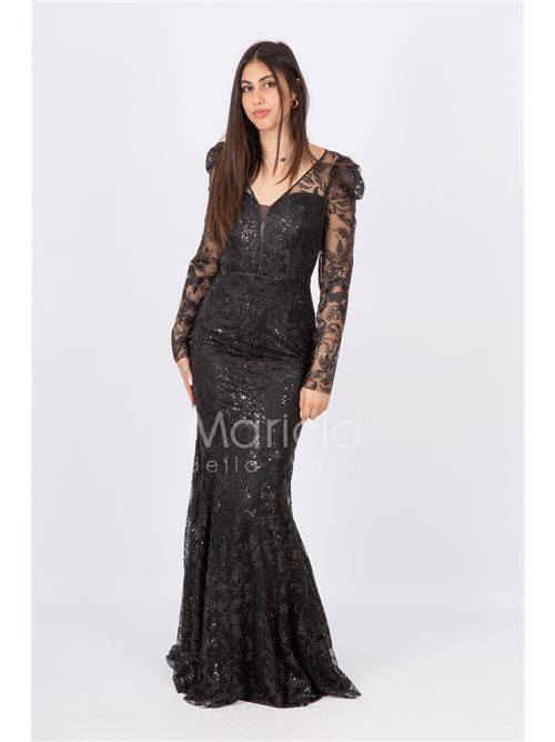 abito lungo sirena ricamato paiette MARICLA ELEGANCE | FI6949NERO